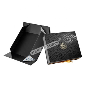 Black Magnetic Foldable Gift Box with Ribbon Full Cover UV Printing Custom Rigid Packaging for Clothing and Luxury Gifts - Product Image 4