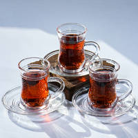 Tasse à café en verre transparente de petite taille de style turc, style élégant, résistance à la chaleur, tasse à latte en verre avec soucoupe