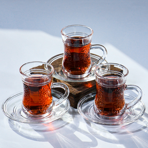 Tazza da Caffè in Vetro Trasparente Stile Turco, Piccola ed Elegante, Resistente al Calore, con Piattino - Product Image 5