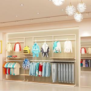 Étagère de présentation pour magasin de vêtements pour enfants, présentoir mural en fer et bois combiné - Product Image 3