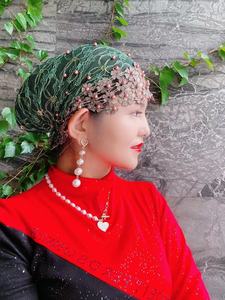 European and American fashion pleated women's pullover Indian size pearl Muslim headscarf <b>hat</b>, ethnic <b>hat</b> - Product Image 4
