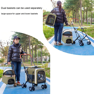 <span class=keywords><strong>Poussette</strong></span> portable <span class=keywords><strong>double</strong></span> étage pour animaux de compagnie, design pliable amovible pour petits animaux, voyage en extérieur, séparation chat-chien - Product Image 3