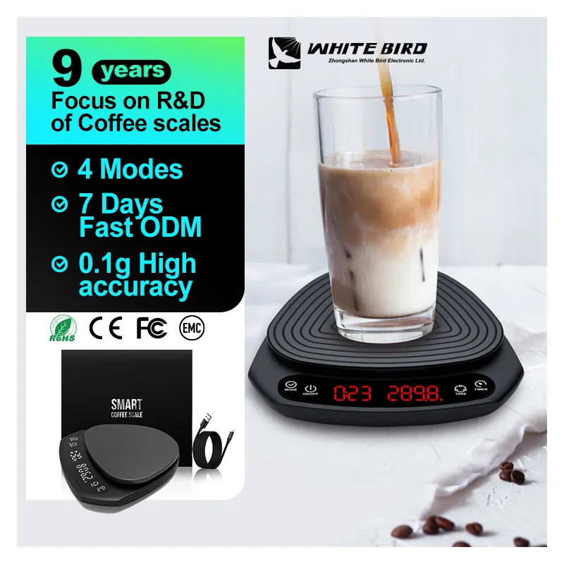 Ультратонкие кофейные весы KC203 с таймером и встроенным термометром, все-в-одном заварочный инструмент для идеального кофе
