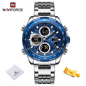 NAVIFORCE 9197, reloj deportivo de lujo para hombre, correa de cuero, reloj de pulsera LCD, alarma impermeable, reloj Digital de cuarzo con pantalla Dual para hombre - Product Image 6
