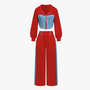 Hai Tone 2 Mảnh Biểu Tượng Tùy Chỉnh Denim Chắp Vá Cắt Áo Rộng Quần Chân Tracksuit Co ORD <span class=keywords><strong>Set</strong></span> Cho Phụ Nữ - Product Image 4