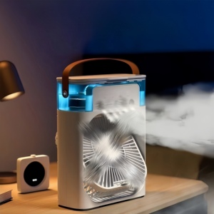 Mini ventilador enfriador de aire USB portátil, humidificador de escritorio de oficina silencioso con rociador de plástico de 3 velocidades para coche, uso doméstico al aire libre RV - Product Image 1