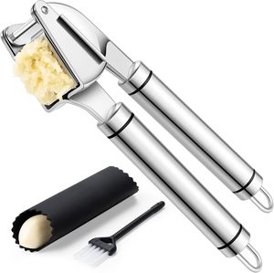 Presse-ail manuel en acier inoxydable, qualité professionnelle supérieure, compatible lave-vaisselle, avec éplucheur et hachoir - Product Image 1