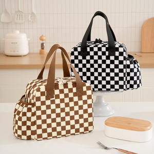 Sac à lunch isotherme personnalisé, grande capacité, feuille d'aluminium épaisse, motif à carreaux beige, pour usage extérieur - Product Image 6