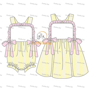 Niños niñas vestidos 2-12 niños ropa de verano sunsuits Seersucker juego volante bebé niñas mameluco conjuntos - Product Image 1