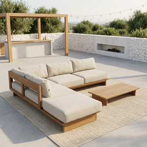Ensemble de canapés de jardin modernes en teck pour l'extérieur, avec coussins imperméables, meubles de salon pour villa et cour. - Product Image 1