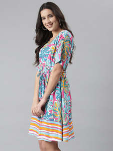 Vestido Mini de Rayón con Estampado Floral para Mujer, Estilo Informal, Festivo, Elegante, Moderno, Vestido Corto de Una Pieza para Mujer, Estilo Occidental - Product Image 2