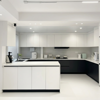 Meubles de cuisine modulaires en panneaux de mélamine sur mesure, structure en bois massif, évier, finition laquée haute brillance, OEM/ODM