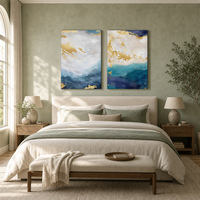 Impression sur toile sans cadre en deux parties, abstrait moderne bleu et or, pour la décoration murale du salon, de la chambre et de l'hôtel