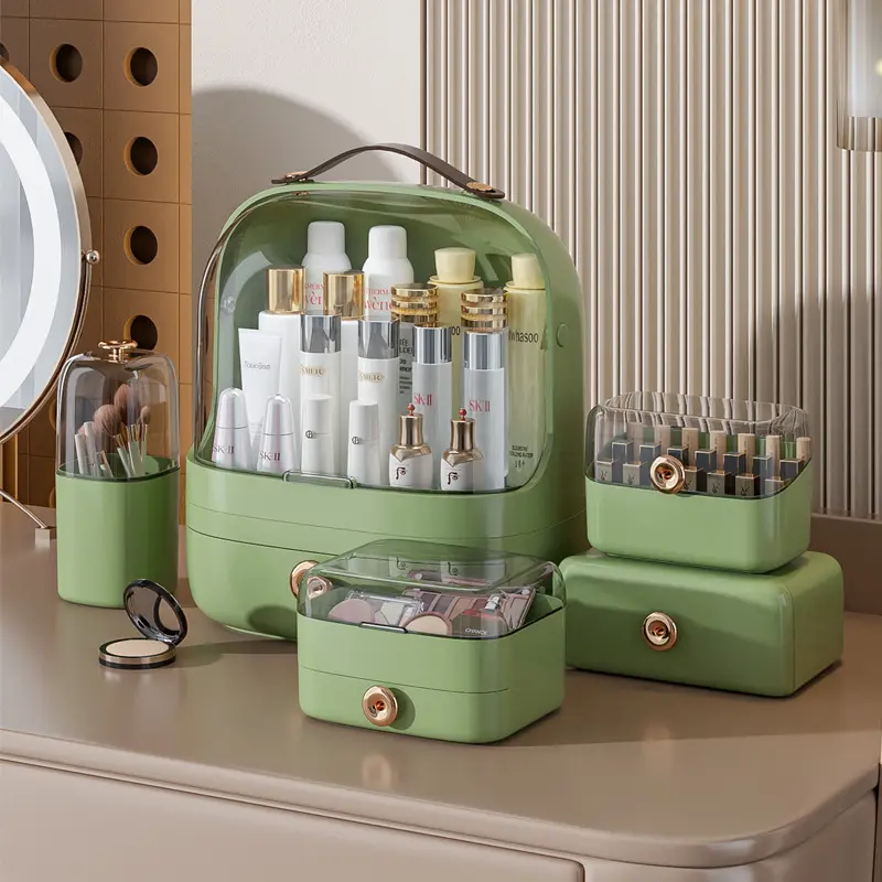2023 New Design Waterproof Dustproof Plastic Makeup Organizer with Handle And Lid Separable Cosmetic Storage Box