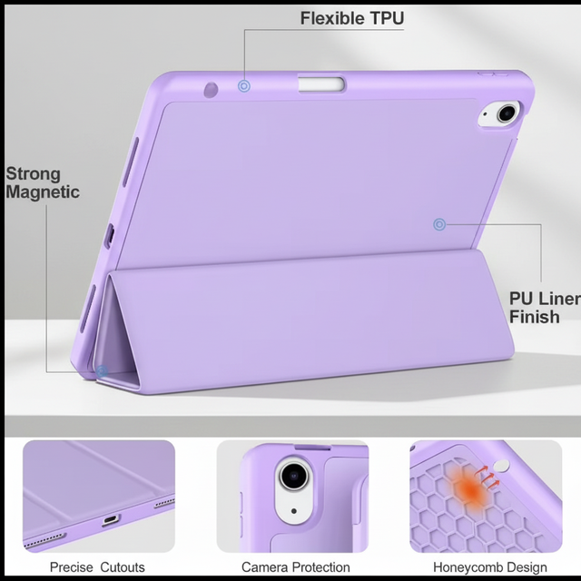 Smart Stay Leather TPU Triple Fold Tablet Case for iPad Air 6 11/13 Inch Protective Covers for iPad Pro 2024