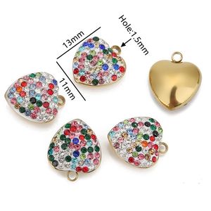 Colgante de Corazón de Acero Inoxidable con Diamantes de Imitación, Fornituras de Joyería DIY, Accesorios para Pendientes y Collares, Venta al por Mayor - Product Image 3
