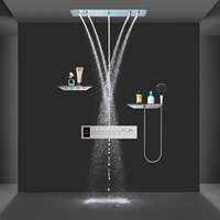 Ensemble de robinetterie de douche minimaliste intelligent pour salle de bain, en laiton et acier inoxydable, mitigeur à bouton-poussoir style clavier de piano, douche cachée effet pluie et cascade