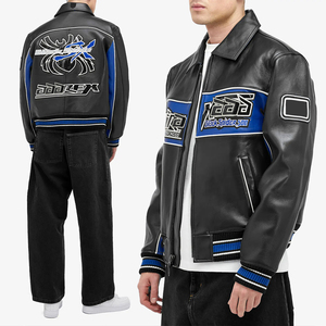 Chất Lượng Cao Tùy Chỉnh Rửa PU Da Chenille Áo Khoác Cho Nam Giới Retro Cổ Điển Hip Hop Thời Trang Phố Dây Kéo In Mùa Thu Phong Cách Giản Dị - Product Image 1