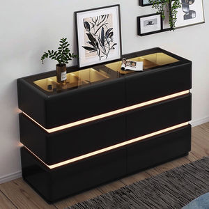 <span class=keywords><strong>Commode</strong></span> simple en <span class=keywords><strong>bois</strong></span> <span class=keywords><strong>massif</strong></span> à 6 tiroirs avec revêtement en cuir, éclairage LED, certification CE européenne, adaptée à une utilisation en <span class=keywords><strong>chambre</strong></span> à coucher - Product Image 6