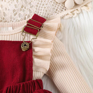 Комплект из двух предметов с длинным рукавом для маленьких девочек, однотонный пуловер, куртка на бретельках, Модная хлопковая юбка с застежкой на пуговицах - Product Image 3