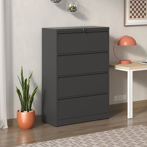 Armoire de classement en acier noir avec 4 tiroirs verticaux et verrouillables, design moderne, idéale <span class=keywords><strong>pour</strong></span> le bureau - Product Image 3