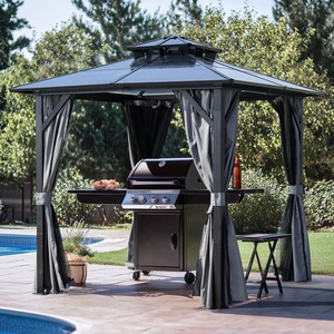Gazebo de barbecue extérieur 8 x 8 pieds, gazebo de barbecue à toit rigide avec toit en polycarbonate résistant aux UV et crochets de rangement pour patio, pelouse, jardin - Product Image 4