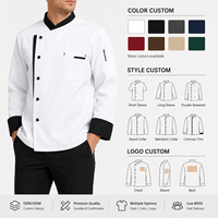 Veste de chef professionnelle blanche à manches longues avec bordure contrastante, uniforme de restaurant, veste de cuisinier, logo personnalisé, vêtements de travail pour boulangerie et restauration