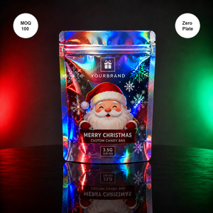 Sachet Mylar Holographique Personnalisé pour Noël, Anti-Odeur, Effet Laser Arc-en-ciel, pour Bonbons Gélifiés 3.5g, Pochette Ziplock Autoportante avec Faible MOQ - Product Image 1