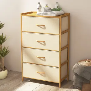 Bamboo dressing table with 5 drawers  fabric storage tower with armrests  bedroom  corridor  closet bamboo storage cabinet