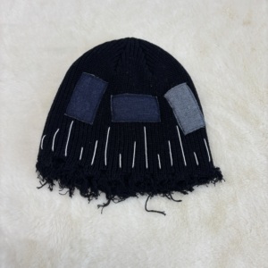 ヴィンテージ風ストライプ3D刺繍プラッシュビーニー、ダメージ加工デザイン、通気性・防水性、ユニセックス、デイリースタイル、ストリートスタイル、旅行、冬に最適 - Product Image 2