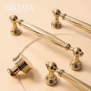 Ручки Santaya из цельной латуни с PVD-покрытием под золото, спиральные рифленые ручки-кнопки для ящиков, Т-образные ручки-рейлинги для шкафов и кухонных тумб, одноточечные роскошные ручки-кнопки - Product Image 1