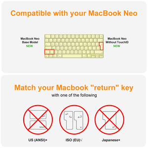 Couverture de clavier en anglais vibrant, disposition EU, pour <span class=keywords><strong>MacBook</strong></span> Neo 13" 2026 A3404 sans Touch ID, anti-rayures et anti-poussière, protection en silicone - Product Image 2