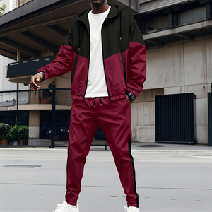 Großhandel Maßgeschneiderte Neue Frühling-Herbst Kapuzenjacke mit Reißverschluss Doppeltasche Farblich Abgestimmte Jacke Herren Sportanzug - Product Image 2