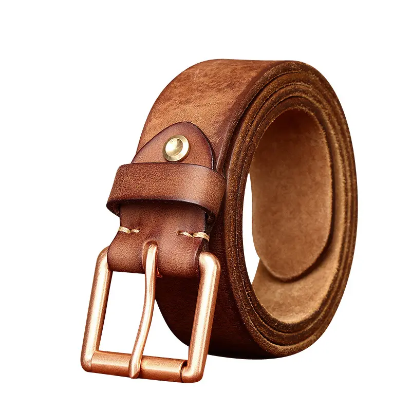 4CM wide heavy washing water to do old thick head layer cowhide men's belt vintage leather with copper buckle belt