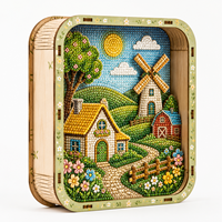Kit de bricolage en bois pour peinture diamant, artisanat découpé au laser, cadre paysage miniature 3D, vente en gros, personnalisé, B2B, puzzle en bois