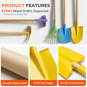 One99 OEM ODM Ensemble d'outils de jardinage pour enfants avec manche en bois, pelle, bêche et houe en métal, outils de jardinage pour enfants pour la vente au détail - Product Image 3