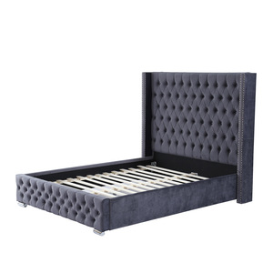 Cama doble Diseño de espárragos <span class=keywords><strong>con</strong></span> cabecero alado Cama de tela de franela gris en la categoría de camas de madera - Product Image 5