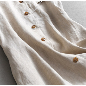 Abito da donna elegante in lino tinta unita, casual, aderente, scollo a V, monopetto, <span class=keywords><strong>senza</strong></span> maniche, che esalta il fascino. - Product Image 5