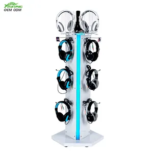 Shopping Mall Metal Floor Headphone Display With Hook Headphone Stand Rack