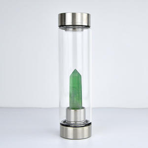 2024 produits les plus populaires nouveau Design large-bouche escalade cristal pierres précieuses filles 550Ml bouteilles d'eau en verre pour boisson - Product Image 6