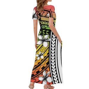 Giao Hàng Nhanh Chóng Nhà Máy Bán Buôn Giá Hawaii Tribal In Ấn Phụ Nữ Ngắn Tay Áo Sâu <span class=keywords><strong>V</strong></span> Cổ Lỏng Đồng Bằng Dài Maxi Ăn Mặc Giản Dị - Product Image 5