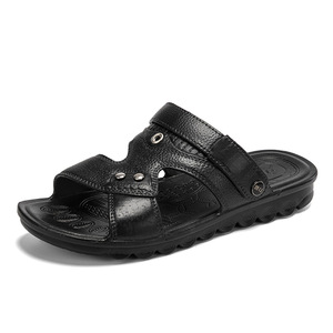 Nouvelles pantoufles antidérapantes à bout ouvert pour hommes d'âge moyen et âgés, à semelle épaisse, résistantes à l'usure, couleur unie - Product Image 1