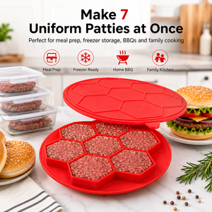 Moule à hamburgers en silicone à 7 cavités avec couvercle, résistant <span class=keywords><strong>au</strong></span> lave-vaisselle, qualité alimentaire, antiadhésif, pour la préparation de repas congelés et le barbecue - Product Image 2