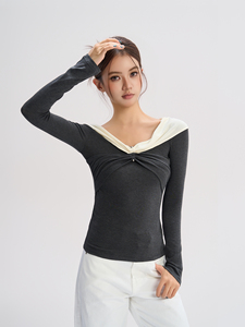 Maglia Diba La cravatta incrociata da donna con blusa e camicia con <span class=keywords><strong>scollo</strong></span> <span class=keywords><strong>a</strong></span> <span class=keywords><strong>barca</strong></span> <span class=keywords><strong>a</strong></span> contrasto - Product Image 3