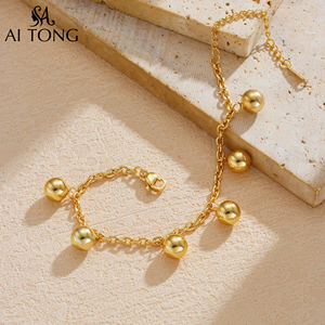Pulsera de <span class=keywords><strong>Bolas</strong></span> Redondas de Acero Inoxidable Chapada en Oro Personalizada, Joyería de Lujo <span class=keywords><strong>para</strong></span> Mujer, Regalos Diarios Personalizados al por Mayor - Product Image 3
