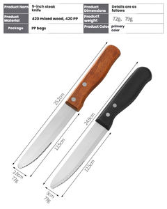 Ustensiles de cuisine et vaisselle en acier inoxydable pour hôtel avec manches en plastique noir, couteau à steak à lame semi-dentelée, couteau à viande - Product Image 6