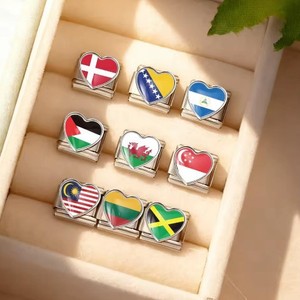 Accesorio de pulsera de acero inoxidable con patrón de bandera nacional en forma de corazón, módulo DIY para la fabricación de pulseras - Product Image 2
