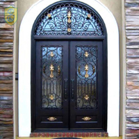 Porte d'entrée double en fer forgé et verre, finition artisanale traditionnelle, prix réduit, Nigeria