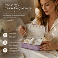 Étui de voyage pour bijoux de luxe, organiseur de bijoux en cuir vegan violet avec compartiments, protection sécurisée, cadeau élégant pour femmes