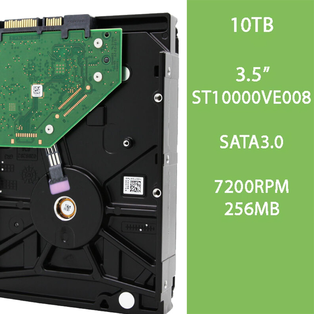 ST10000VE0008 10TB SATA3.0 6GB/s HDD 7200RPM Speed 256MB Cache Supporting 24x7 Continuous Operation for 550TB/year Workload